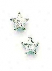 14k White 6 Mm S5ar Cz Friction-bck Post Stud Earrings