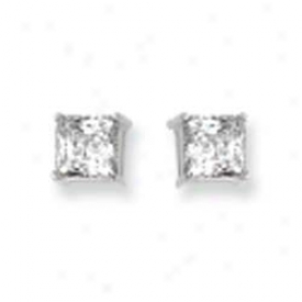 14k White 6mm Square Cz Earrings