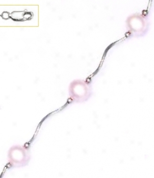 14k White 7 Mm Round Light-rose Crystal Pearl Necklace - Choi
