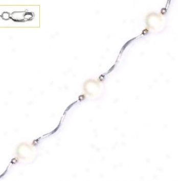 14k White 7 Mm Round Whitte Crystal Pearl Necklace - Choice 16