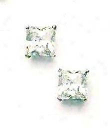 14k White 7 Mm Square C Feiction-back Post Stud Earrings