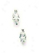 14k White 7x4 Mm Marquise Cz Post Stud Earrings