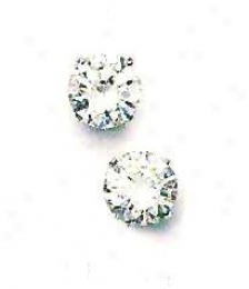 14k Wnite 8 Mm Round Cz Friction-back Post Post Earringa