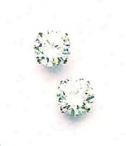 14k White 9 Mm Round Cz Friction-back Post Stud Earrings