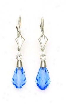 14k White 9x6 Mm Briolette Light-blue-topaz Crystal Earrings