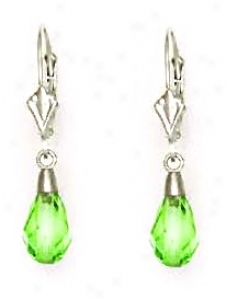 14k Happy 9x6 Mm Briolette Peridot-green Crystal Earrings