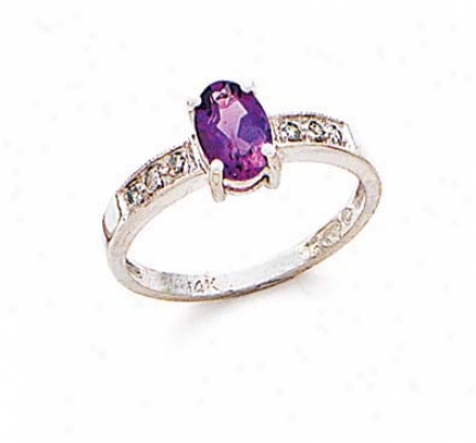 14k White Amethyst And Diamond Ring