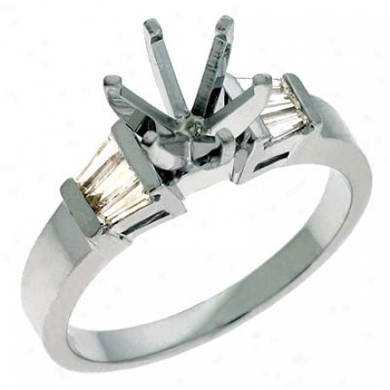 14k White Baguette Diamond Semi-mount Engagement Ring