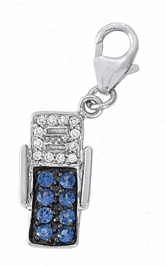 14k White Beaxh Chair 1.5 Mm Sapphire And Diamond Charm