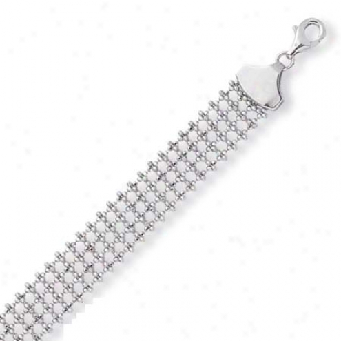 14k Whhite Bead Design Bracelet - 7.25 Inch