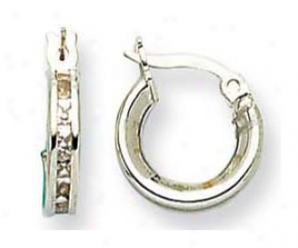 14k White Channel Set Childrens Hoop Earrings