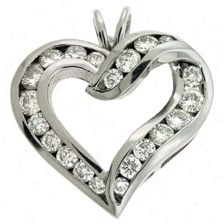 14k White Chabnel-set Heart 1.59 Ct Dlamond Pendant