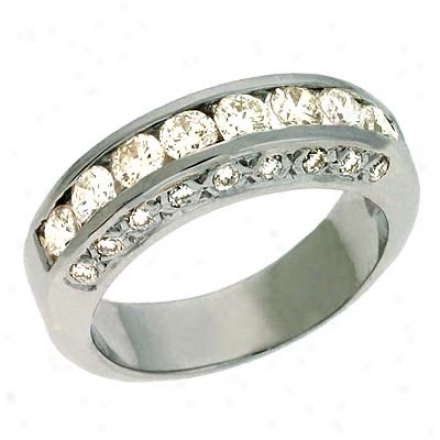 14k White Channel-set Pave Round 1.22 Ct Diamond Band Ring