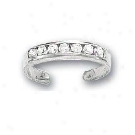 14k White Channel Set Round Cz Toe Ring