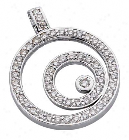 14k White Circle 1.29 Ct Diamond Pendant