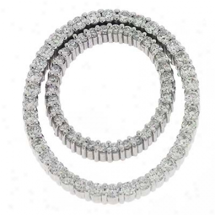 14k White Circle Oval 1.85 Ct Diamond Pendant