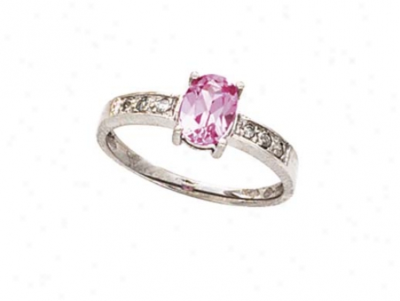 14k White Created Pink Sapphire Brilliant Ring