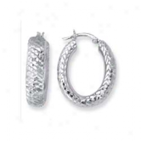 14k White Criss Cross Design Hoop Earrings