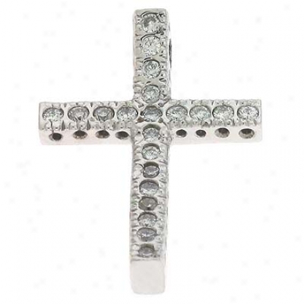 14k White Cross 0.28 Ct Diamond Pendant