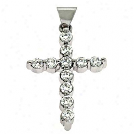 14k White Cross 0.36 Ct Diamond Pendant