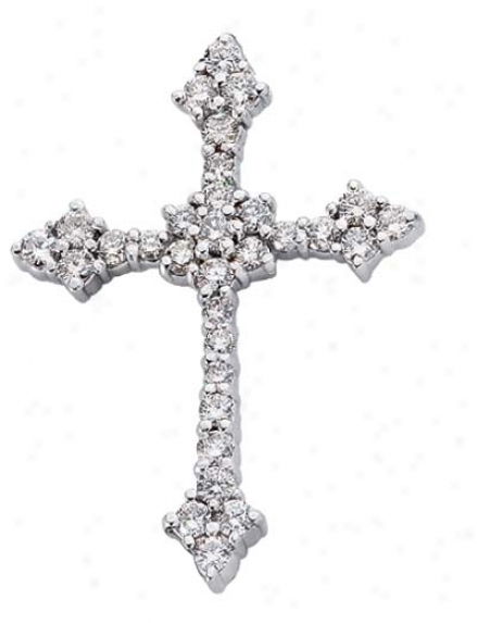 14k Whige Cross 0.89 Ct Diamond Pendant