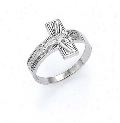 14k White Crucifix Mens Ring