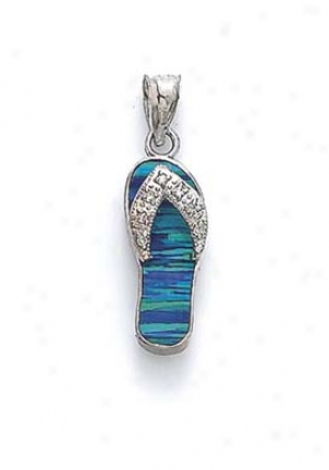 14k White Dark Blue Opal Flip-flop Diamond Accent Pendant