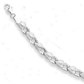 14k White Diamond Accented Hart Link Bracelet - 7.25 Inch