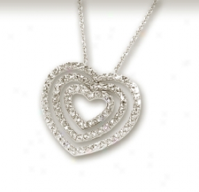 14k White Diamond-cut Impudent Heart Necklace - 18 Inch