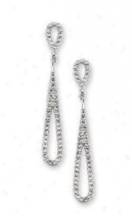 14k White Diamond-cut Drop Earrings