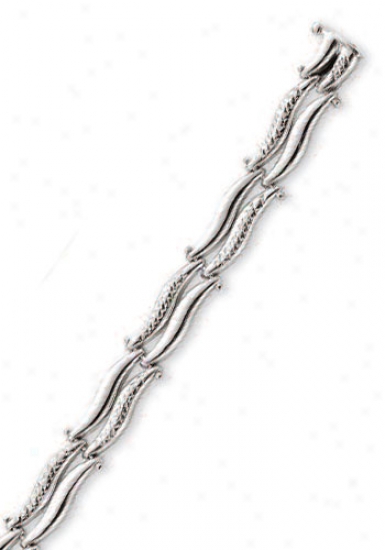 14k White Daimond-cut Fancy Bracelet - 7.25 Inch