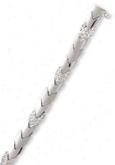 14k White Diamond-cut Fancy Bracelet - 7.5 Inch