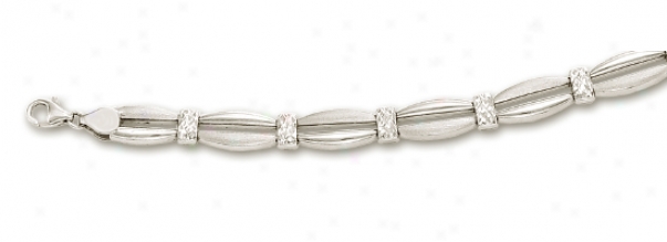 14k White Diamond-cut Fancy Bracelet -8  Inch
