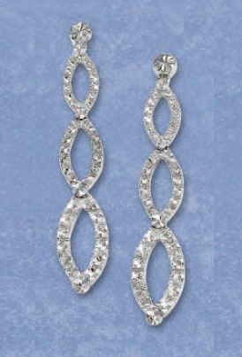 14k White Diamond-cut Fancy Earrings