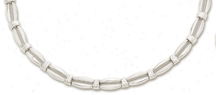 14k White Diamond-cut Fancy Necklace - 17 Inch