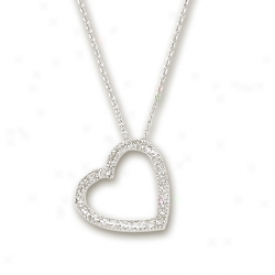 14k White Diamond-cut Heart Shwped Necklace - 17 Inch