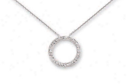 14k White Diamond-cut Open Circle Necklace - 17 Inch