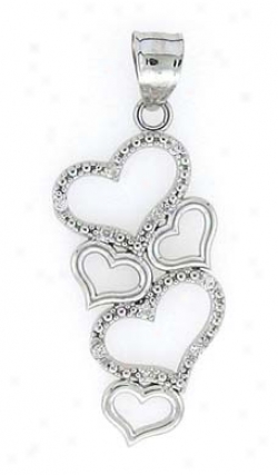 14k White Diamond Heart Drop Pendant