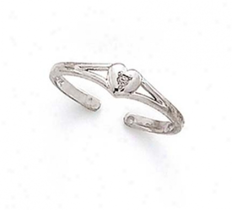 14k White Diamond Heart Toe Ring