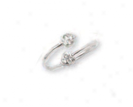 14k White Double Hear Bypass Cubic Zirconia Toe Ring