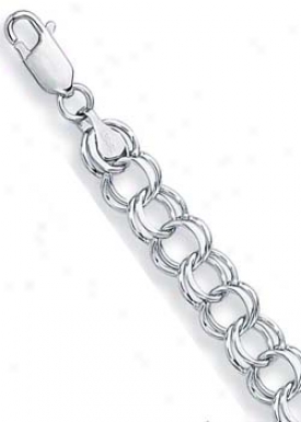 14k White Double Link Charm Bracelet - 7 Inch