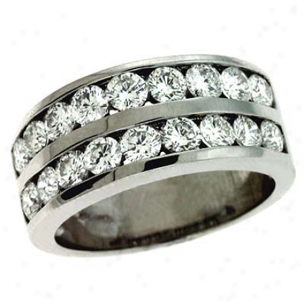 14k White Double Row Channel-set Round Diamond Band Sound