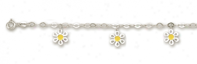 14k White Drop Flower Place Anklet - 10 Inch