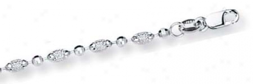 14k White Fancy Bead Station Anklet - 10 Inch