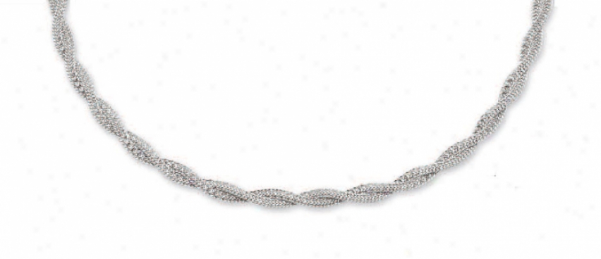 14k White Fancy Braided Mesh Necklace - 17 Inch