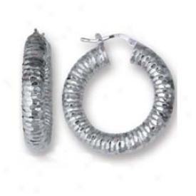 14k White Fancy Oval Hoop Earrings