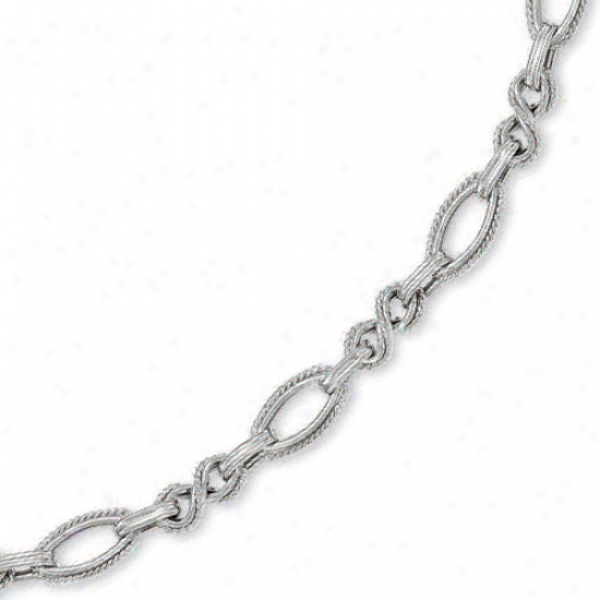 14k White Fancy Twirl Link Necklace - 17 Inch