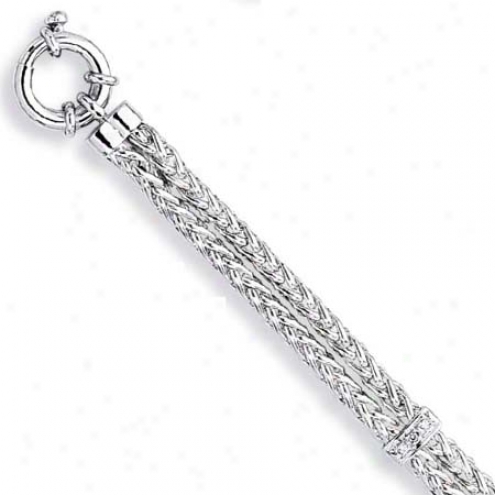 14k White Fancy Wheat Link Bracelet - 7.5 Inch