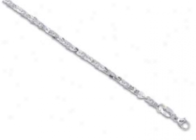 14k White Flat Heart Link Anklet - 10 Inch