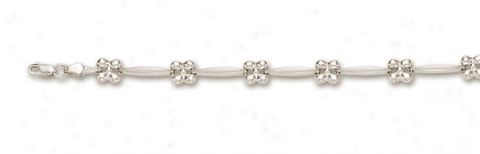 14k White Flower Station Bracelet - 7 Inch